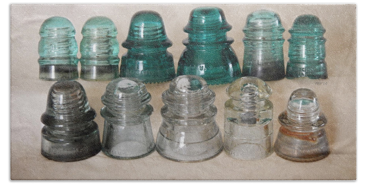Vintage Glass Bath Towel featuring the photograph Vintage Glass Insulators by Phil Perkins
