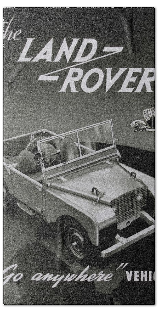 Landrover Hand Towel featuring the photograph Vintage Land Rover Advert by Georgia Clare