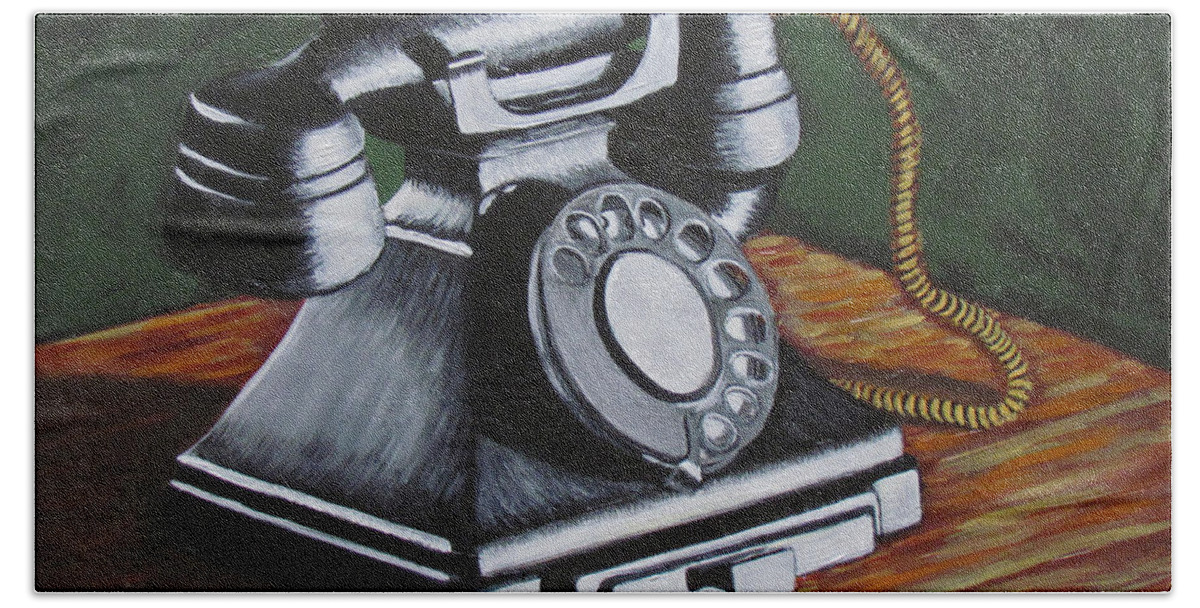 Phone Bath Towel featuring the painting Vintage Phone 2 by Kevin Hughes