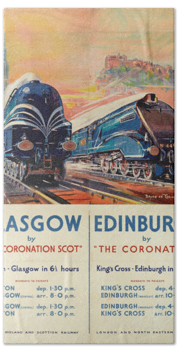 Glasgow Hand Towel featuring the digital art Vintage Train Travel - Glasgow and Edinburgh by Georgia Clare