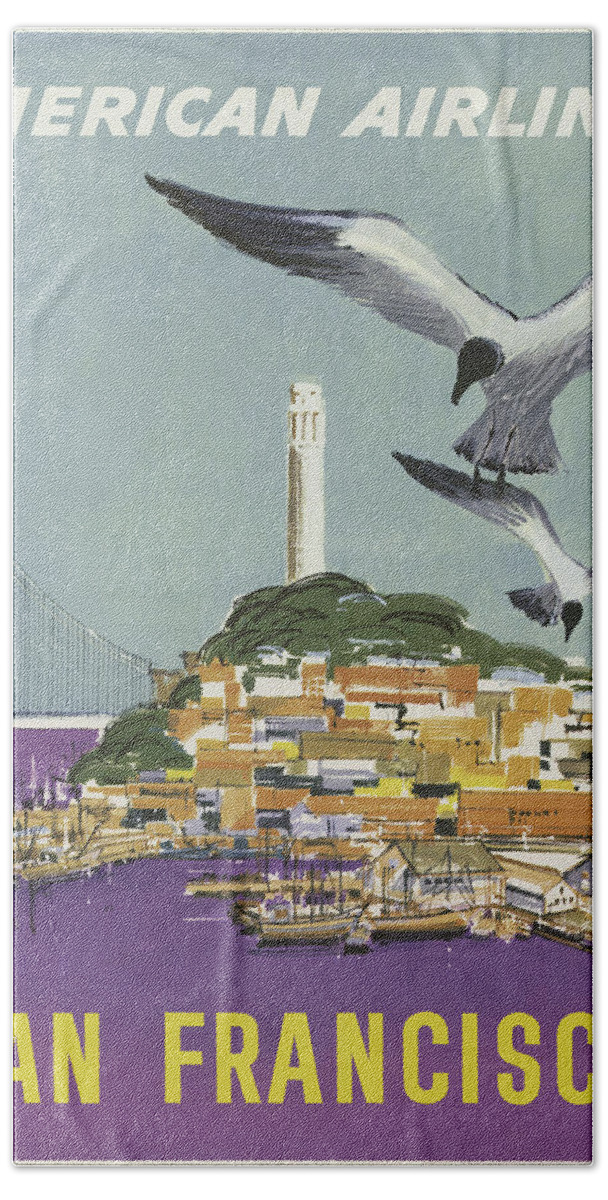 San Francisco Bath Towel featuring the digital art Vintage Travel Poster - San Francisco by Georgia Clare