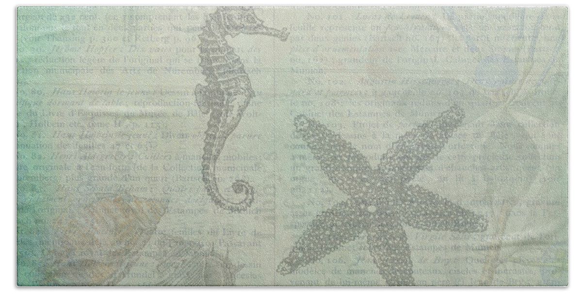 Vintage Hand Towel featuring the drawing Vintage Under the Sea by Peggy Collins