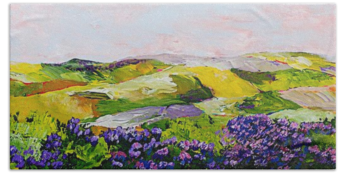 Landscape Hand Towel featuring the painting Violet Sunrise by Allan P Friedlander