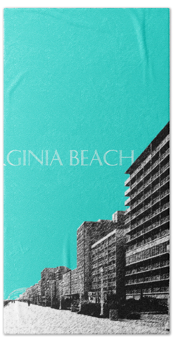 Architecture Bath Towel featuring the digital art Virginia Beach Skyline Boardwalk - Aqua by DB Artist