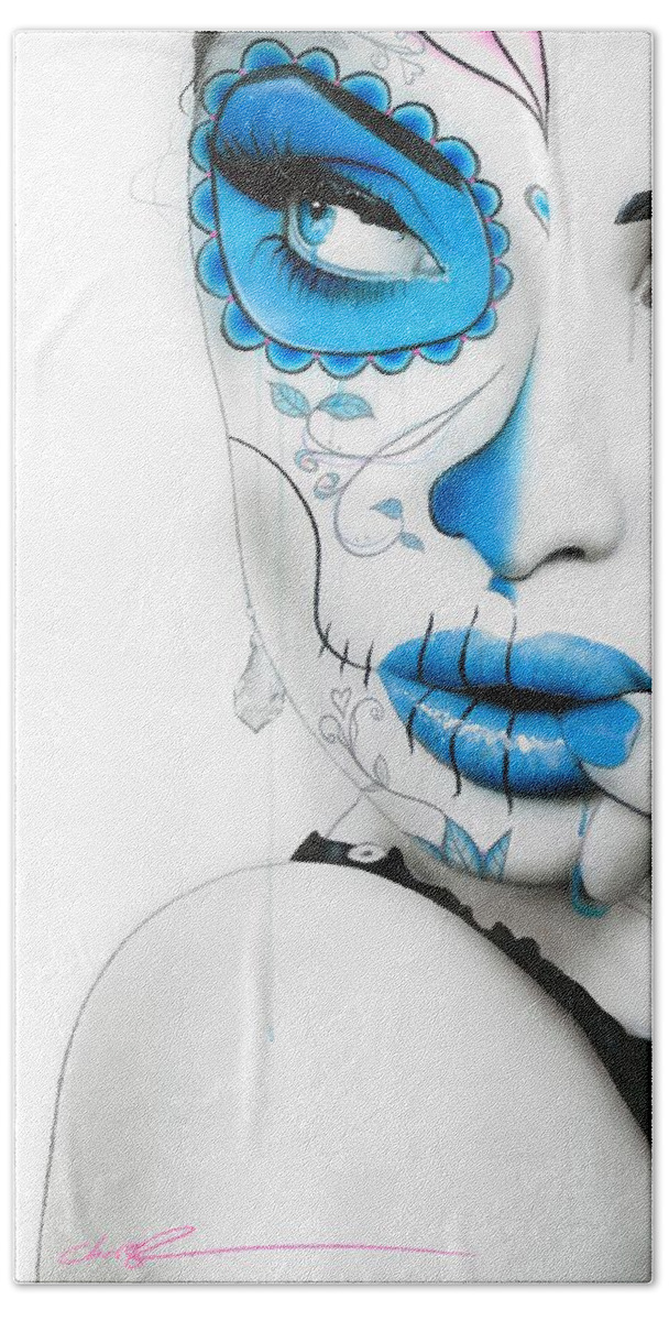 Face Painting Bath Towel featuring the painting Vision of Caeruleum by Christian Chapman Art