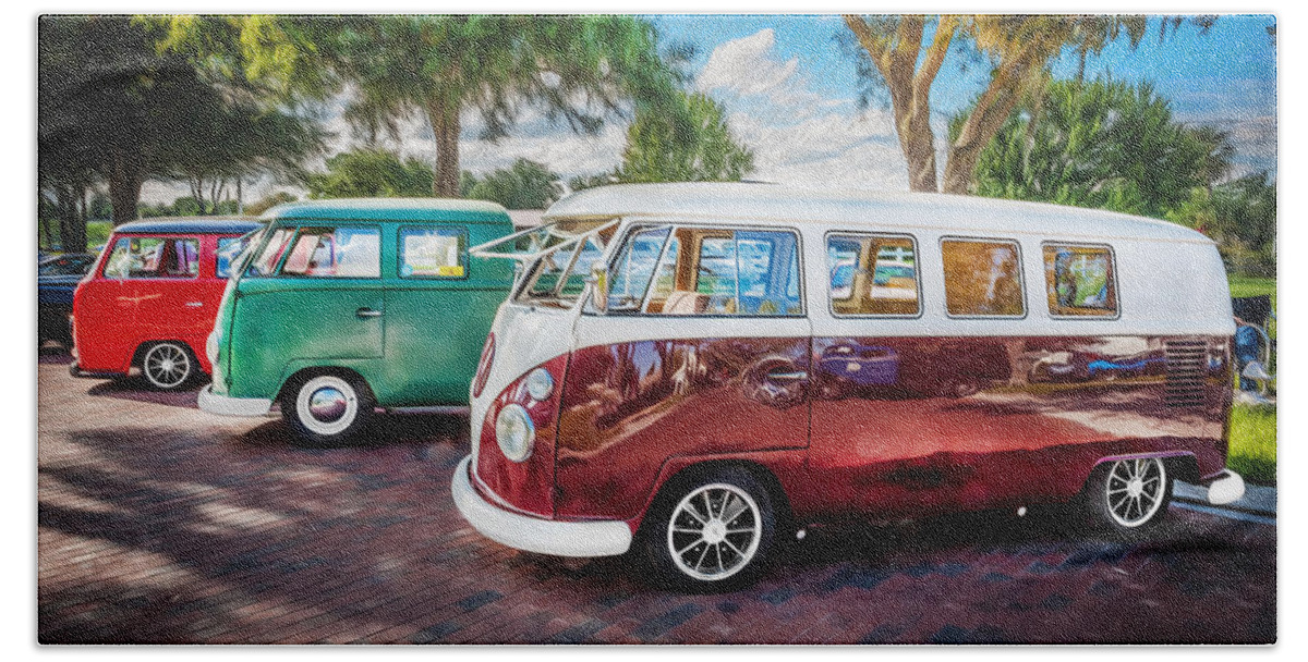 Flatbed Pickup Truck Bath Towel featuring the photograph VW Bus Stop 1964 1961 1968 Vans Trucks Painted by Rich Franco