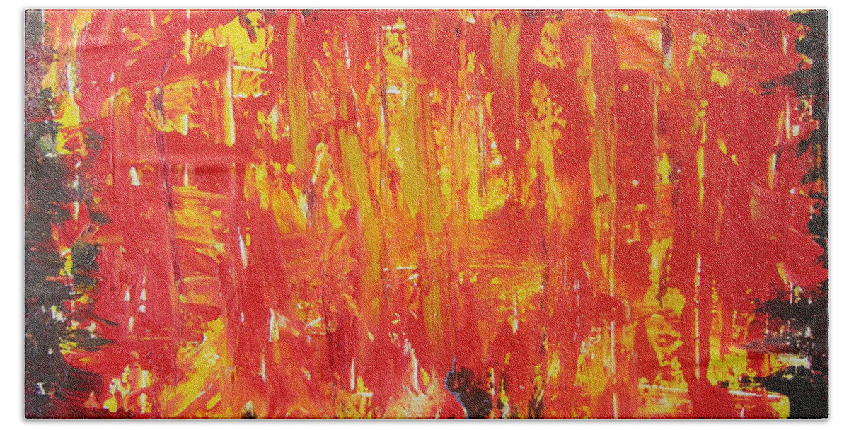 Acryl Painting - Abstract Bath Towel featuring the painting W6 - firemaker by KUNST MIT HERZ Art with heart