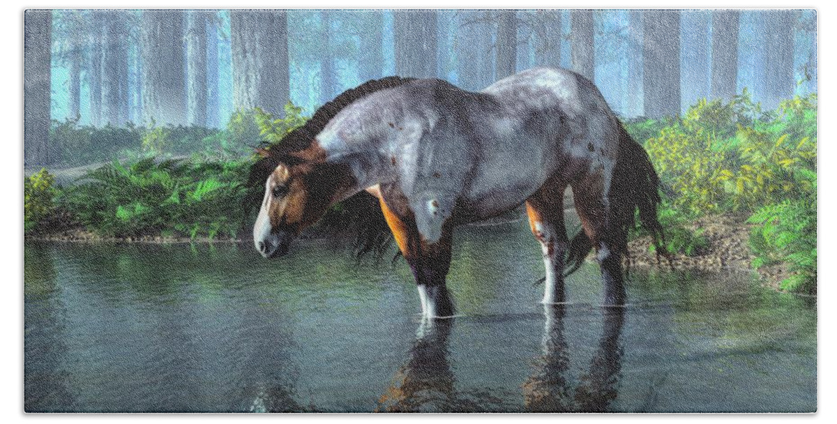Wading Horse Hand Towel featuring the digital art Wading Horse by Daniel Eskridge