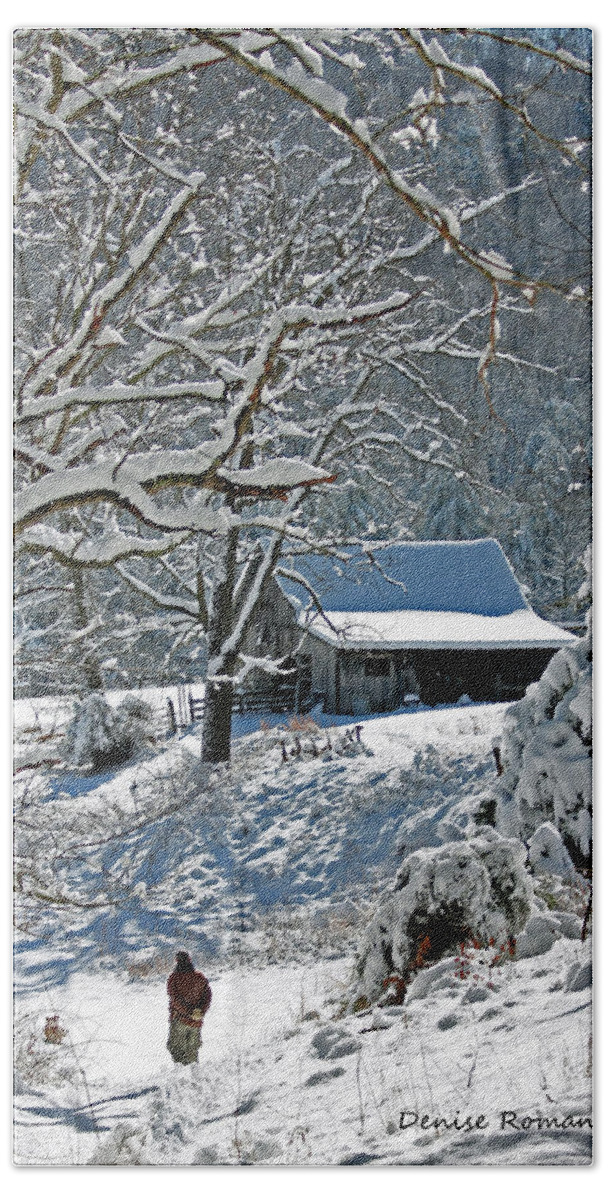 Winter Bath Towel featuring the photograph Walking Toward the Barn by Denise Romano
