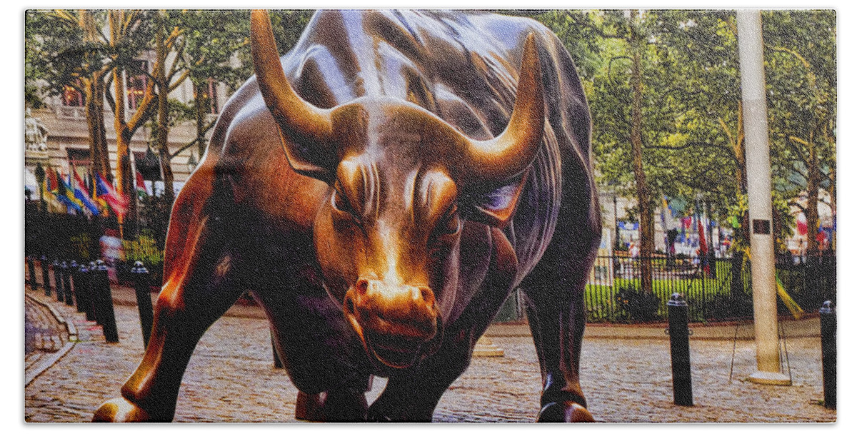 Wall Street Bath Sheet featuring the photograph Wall Street Bull by David Smith