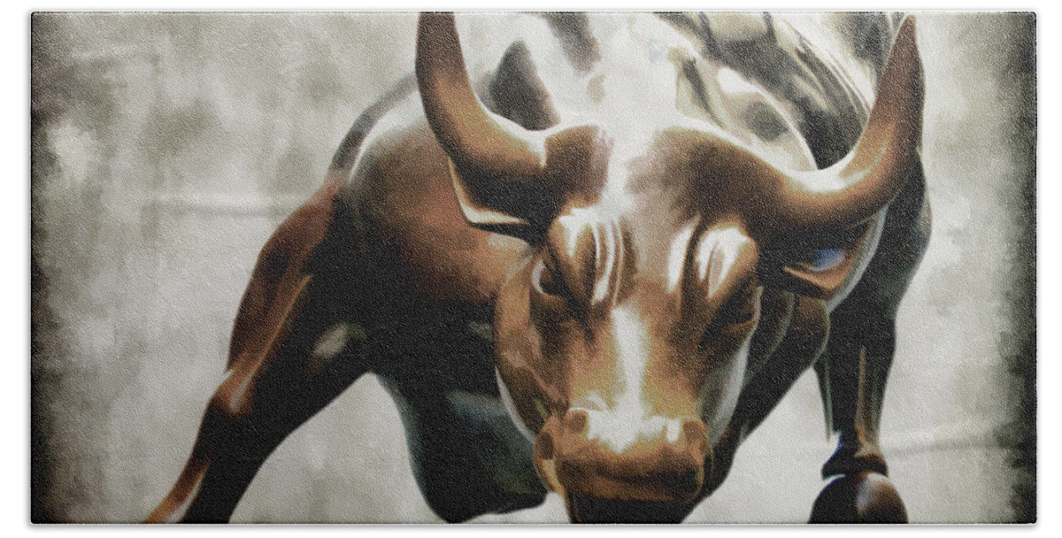 Wall Street Bull Bath Towel featuring the photograph Wall Street Bull II by Athena Mckinzie