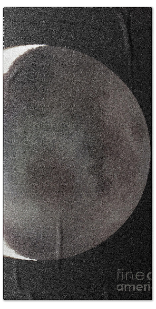 Science Bath Towel featuring the photograph Waning Crescent Moon With Earthshine by John Chumack