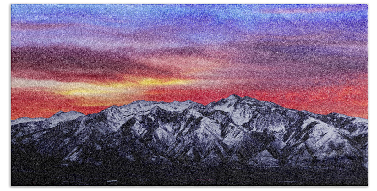 Sky Hand Towel featuring the photograph Wasatch Sunrise 2x1 by Chad Dutson