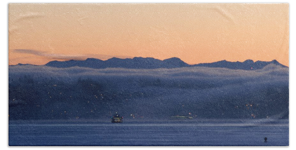 Washington State Ferries Hand Towel featuring the photograph Washington State Ferries at Dawn by E Faithe Lester