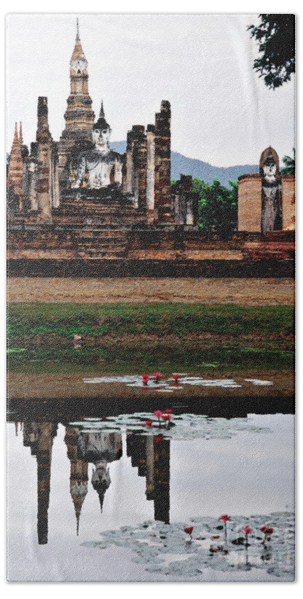 � Ancient Hand Towel featuring the photograph Wat Mahathat - Sukhothai - Thailand by Luciano Mortula