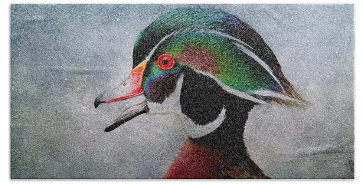 Drakes Bath Towel featuring the photograph Water Color Wood Duck by Steve McKinzie