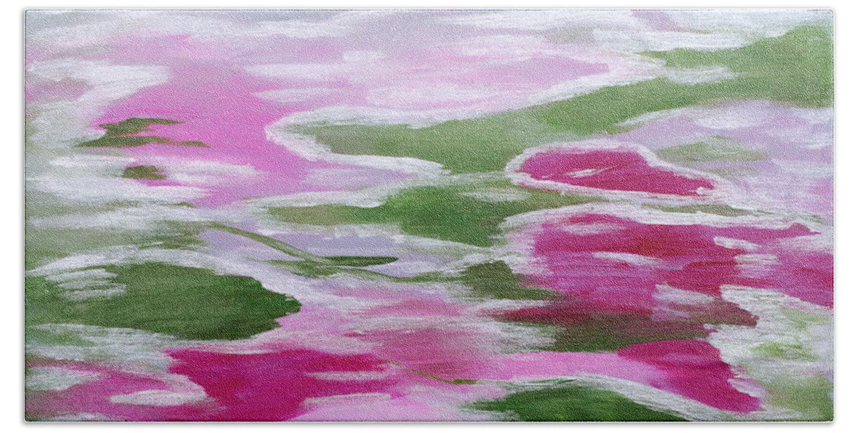 Bold Abstract Bath Towel featuring the painting Water Lily by Donna Blackhall