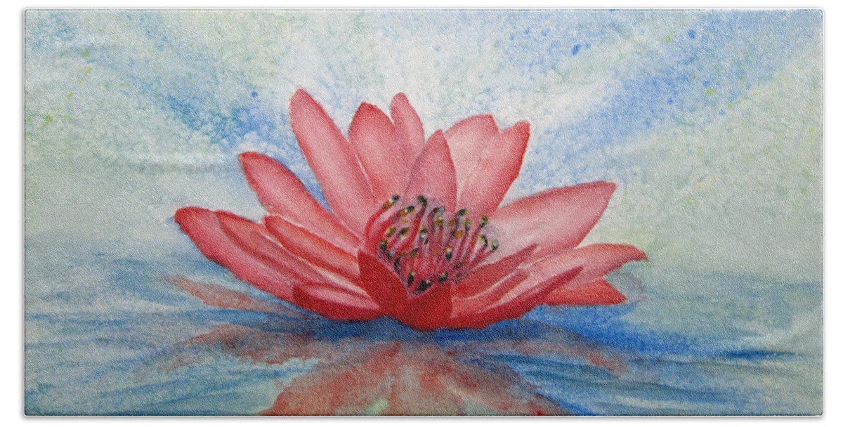 Floral Hand Towel featuring the painting Water Lily by Elvira Ingram