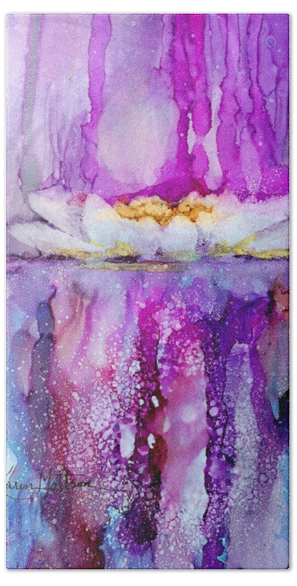 American Water Lily Bath Towel featuring the painting Water Lily Wonder by Karen Mattson