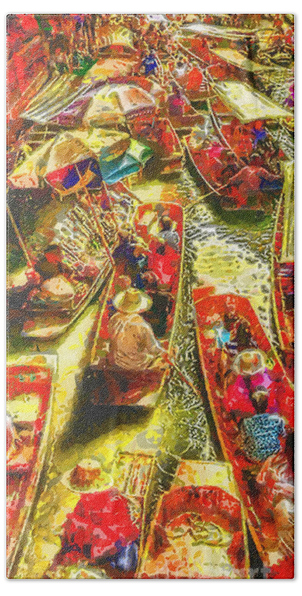 Water Market Bath Towel featuring the painting Water Market by Mo T