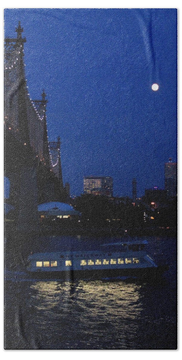 Queensboro Bridge Hand Towel featuring the photograph Water Taxi by Catie Canetti