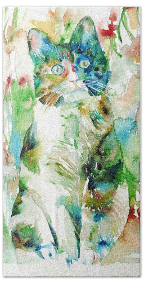 Cat Hand Towel featuring the painting Watercolor Cat.2 by Fabrizio Cassetta