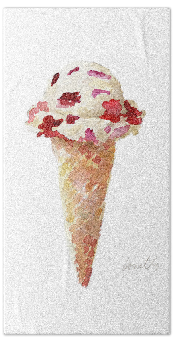 Water Hand Towel featuring the painting Watercolor Ice Cream Cone II by Lanie Loreth
