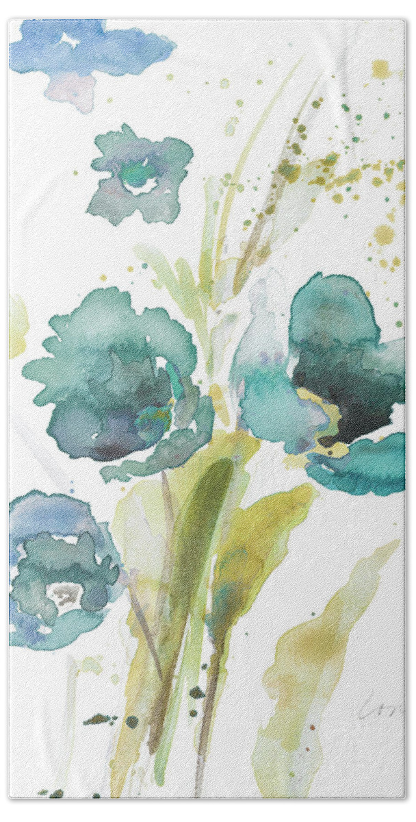 Watercolor Hand Towel featuring the painting Watercolor Modern Blue Poppies by Lanie Loreth