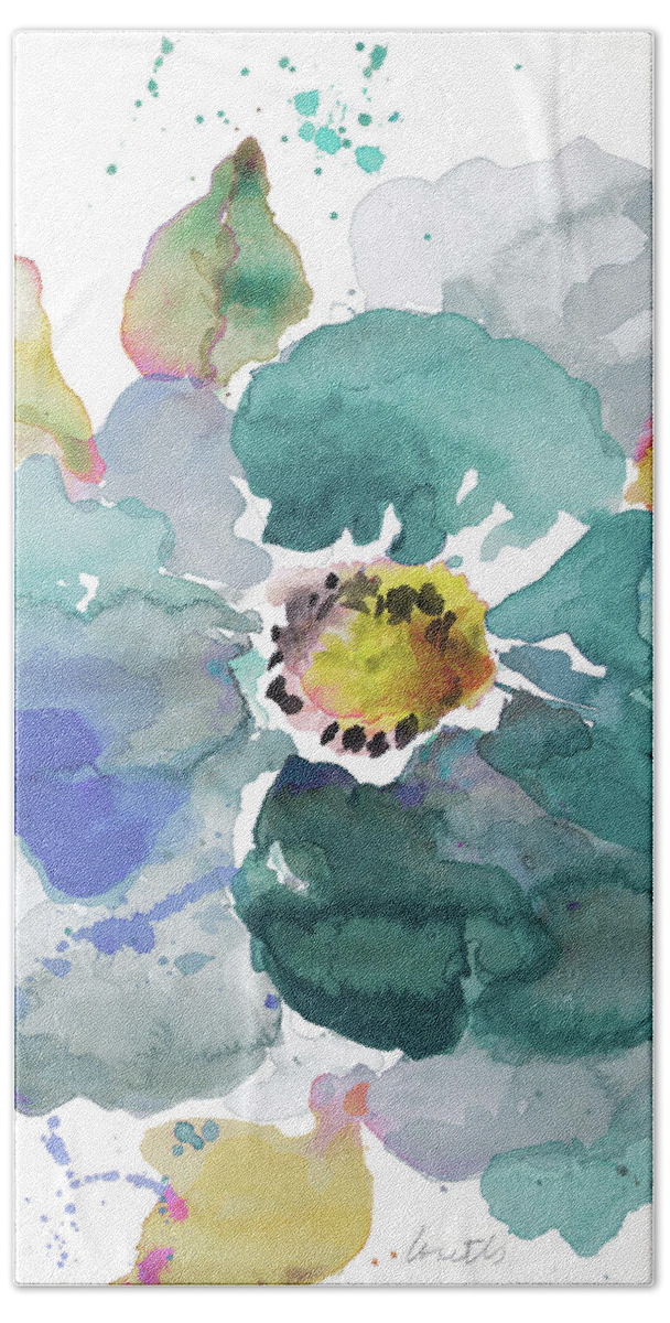 Watercolor Hand Towel featuring the painting Watercolor Modern Blue Poppy by Lanie Loreth