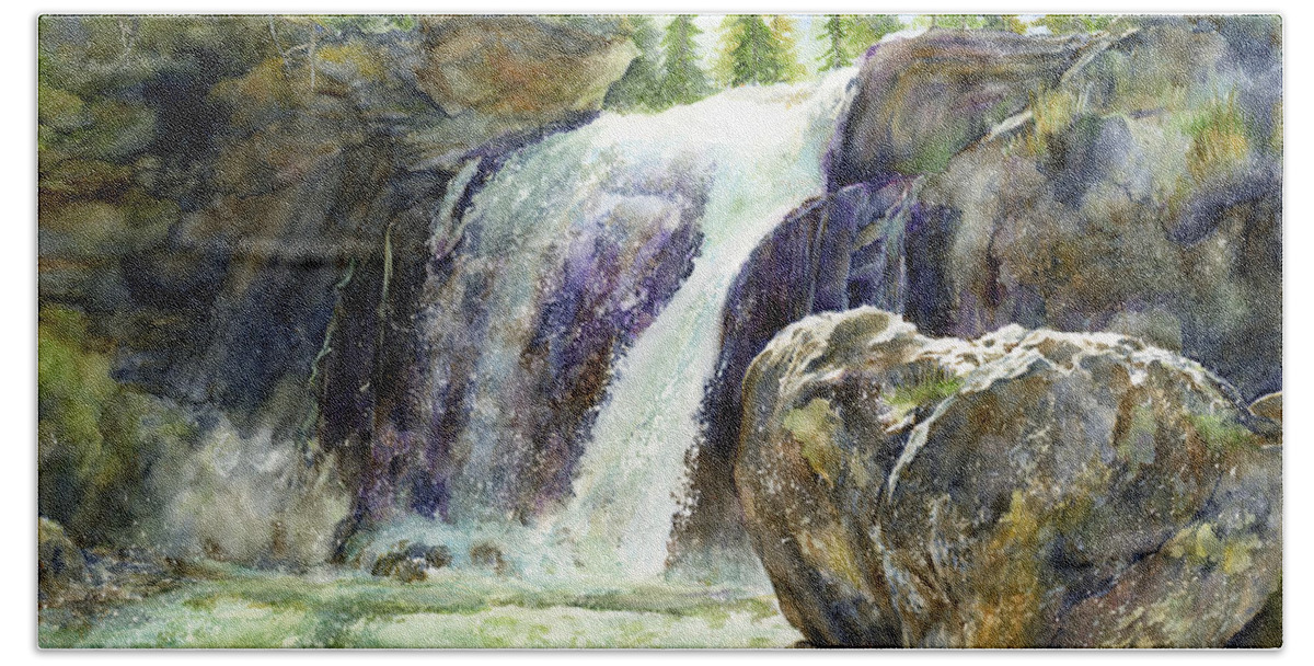 Watercolor Bath Sheet featuring the painting Waterfall by Hailey E Herrera