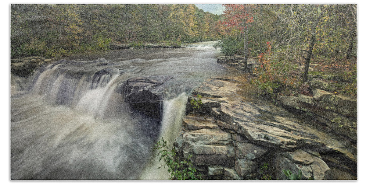 Tim Fitzharris Bath Towel featuring the photograph Waterfall Mulberry River Arkansas by Tim Fitzharris