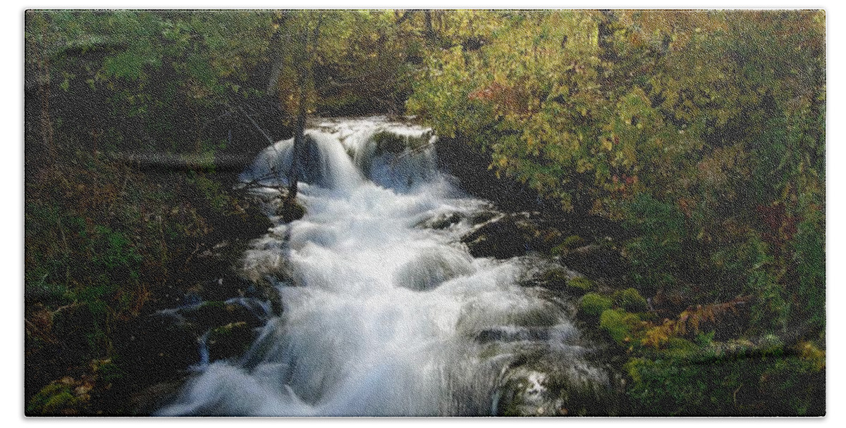 Waterfall Bath Towel featuring the photograph Waterfall on the Little Spearfish IV by Greni Graph