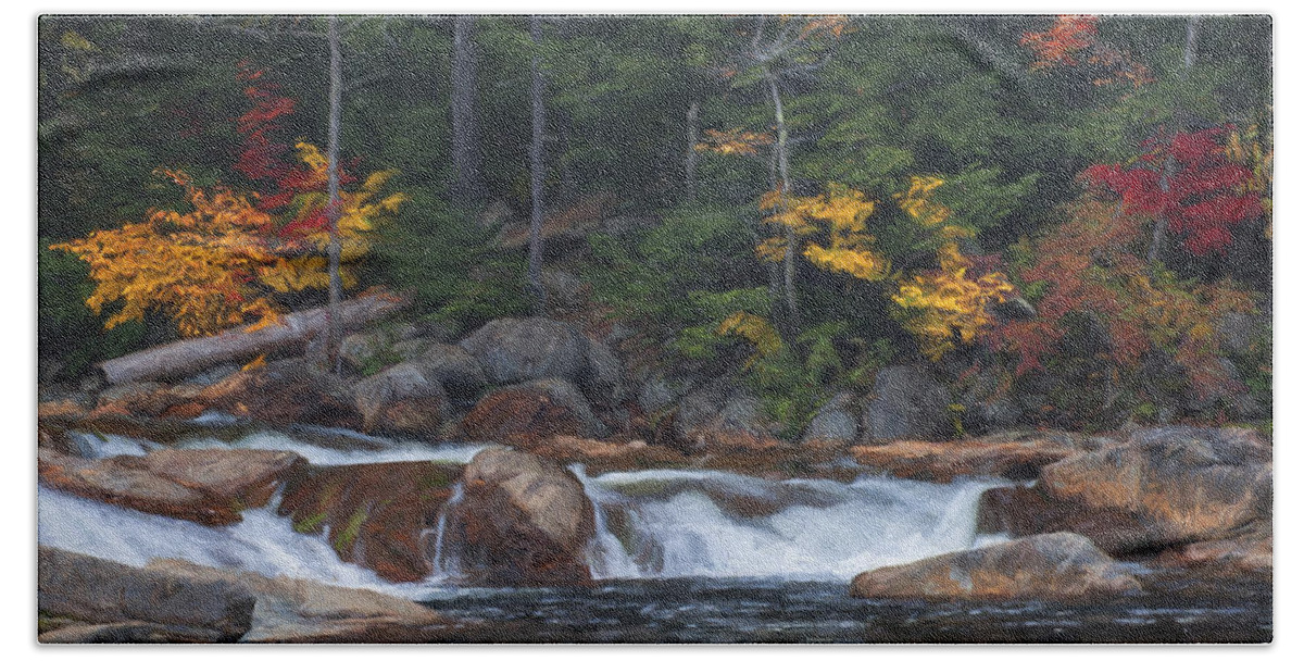 New Hampshire Hand Towel featuring the mixed media Waterfall - White Mountains - New Hampshire by Jean-Pierre Ducondi