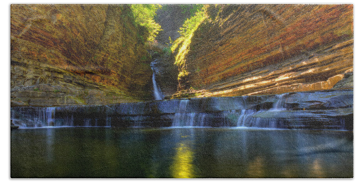 Waterfalls Hand Towel featuring the photograph Waterfalls at Watkins Glen State Park by Wayne Moran