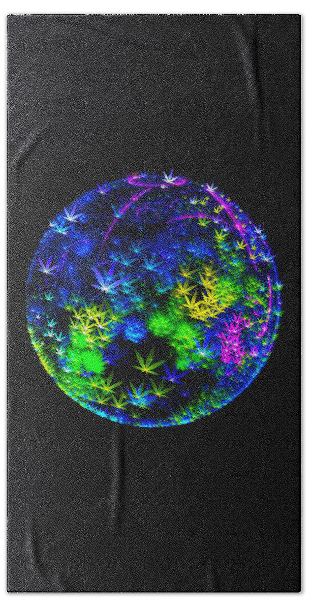 Planet Hand Towel featuring the digital art Weed planet full of cannabis plants by Matthias Hauser