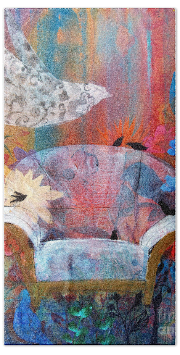 Welcome Home Hand Towel featuring the painting Welcome Home by Robin Pedrero