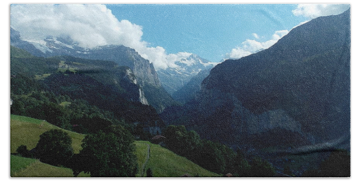 Wengen Bath Towel featuring the photograph Wengen View of the Alps by Nina Kindred