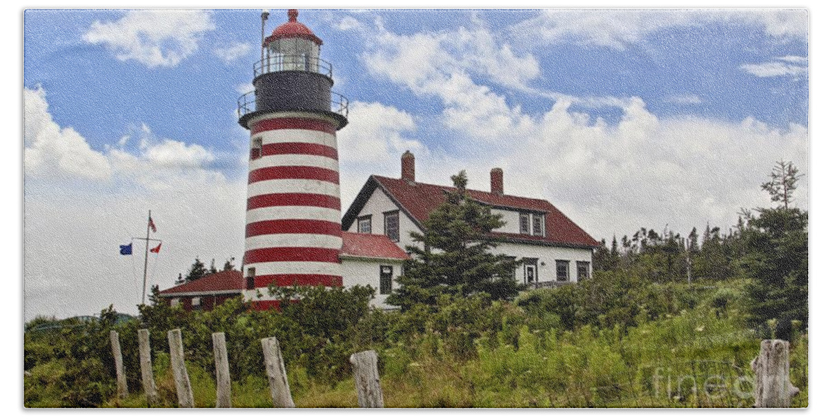 Maine Hand Towel featuring the photograph West Quoddy Head Light by Karin Pinkham