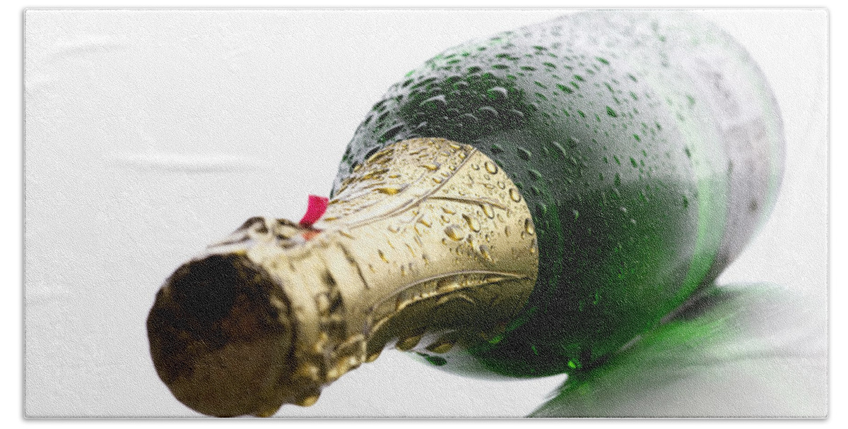Champagne Hand Towel featuring the photograph Wet Champagne bottle by Johan Swanepoel