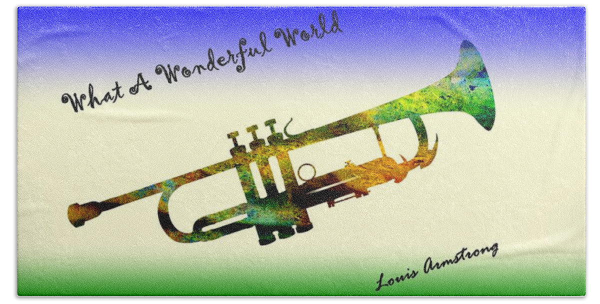 What A Wonderful World Bath Towel featuring the painting What A Wonderful World Armstrong Trumpet by David Dehner