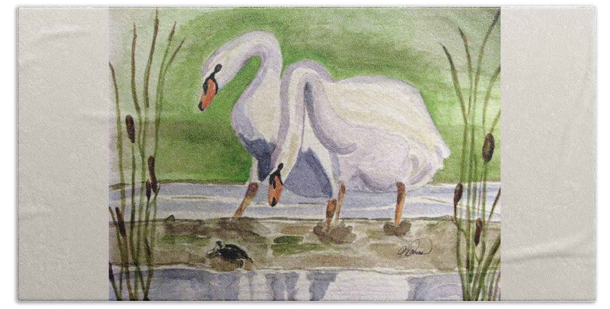 Swan Bath Towel featuring the painting What is It by Angela Davies