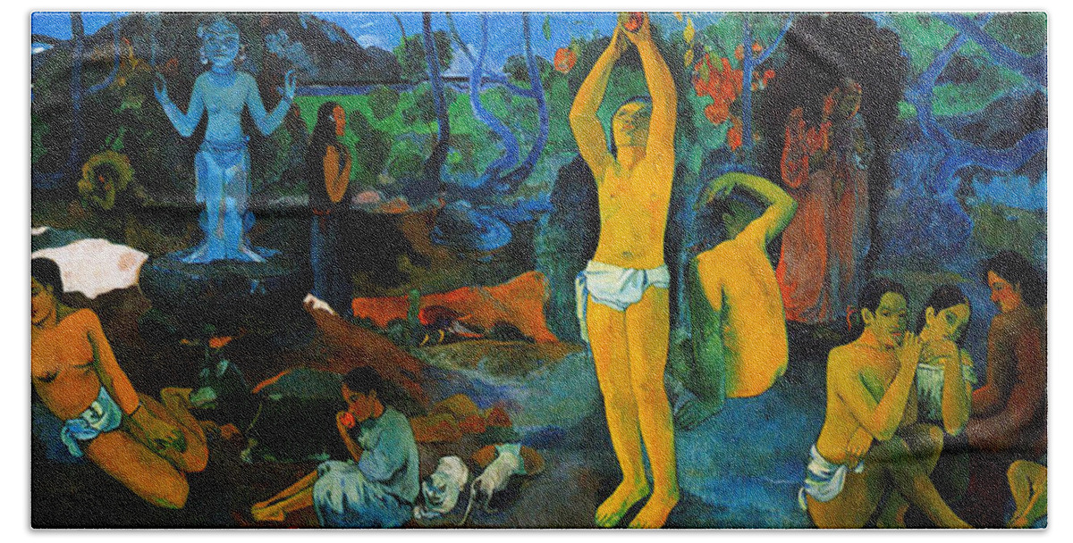 Paul Gauguin Bath Towel featuring the painting Where Do We Come From. What Are We Doing. Where Are We going by Paul Gauguin