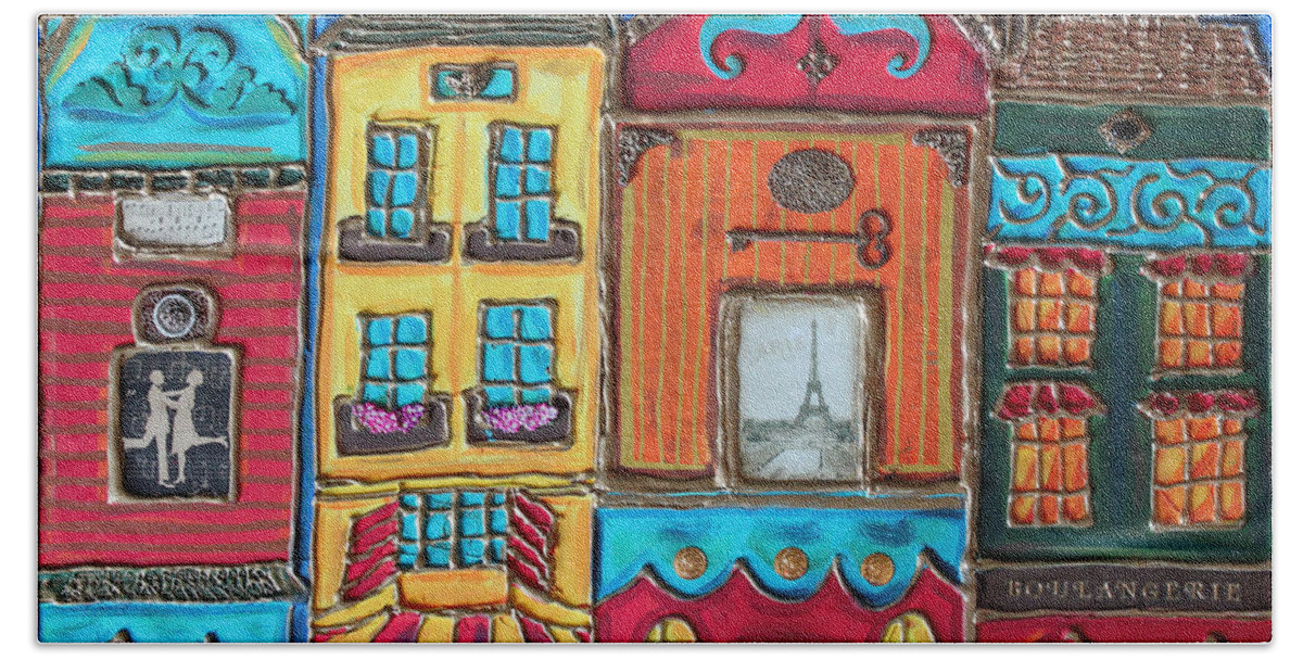 Embossed Hand Towel featuring the painting Whimsical Street in Paris 1 by Cynthia Snyder
