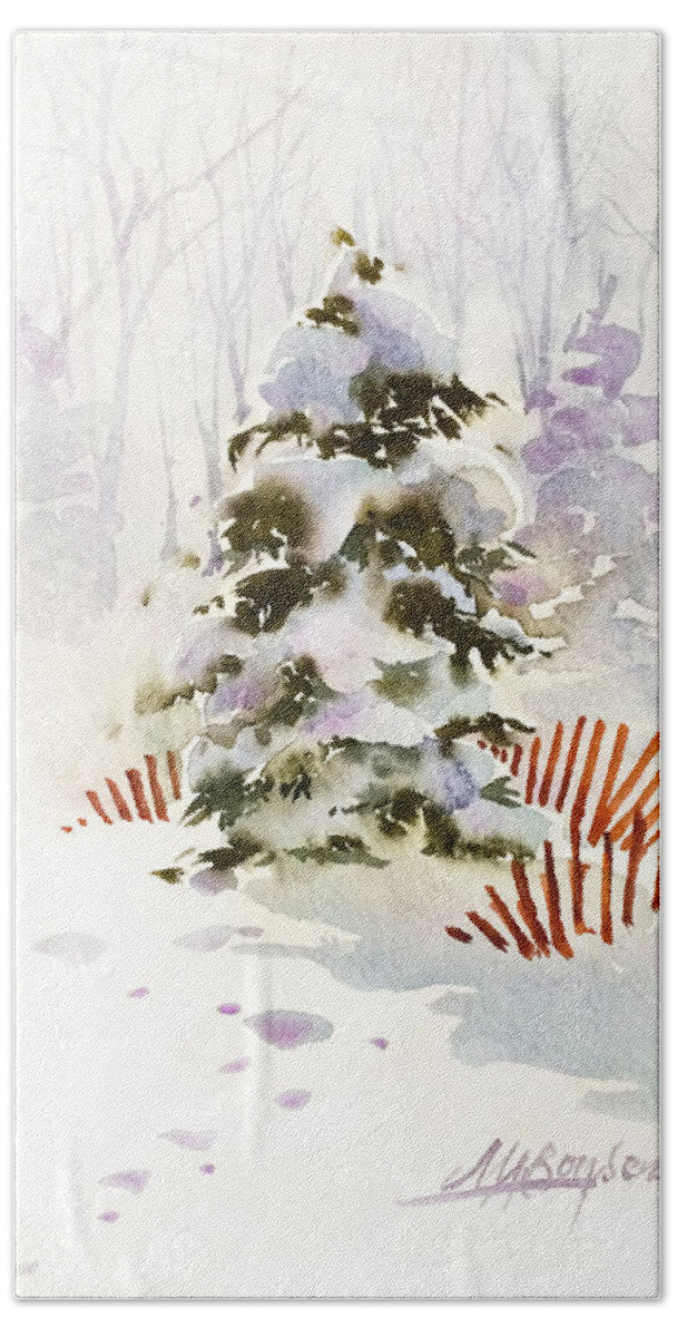 White Christmas Bath Towel featuring the painting White Christmas by Maryann Boysen