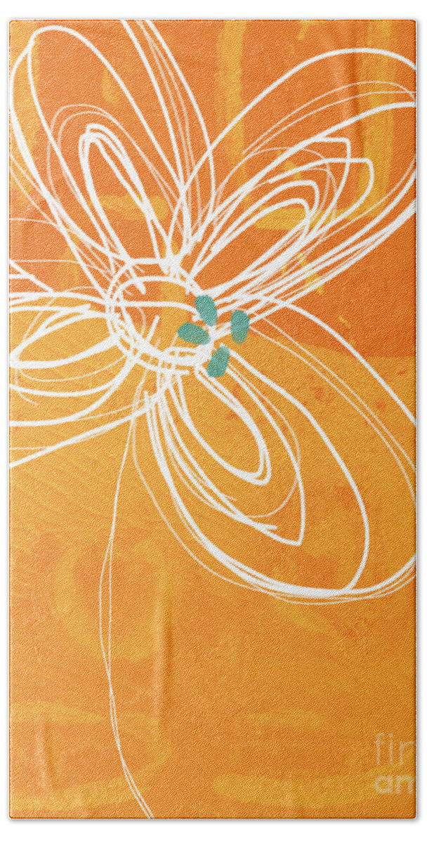Flower Bath Sheet featuring the painting White Flower on Orange by Linda Woods