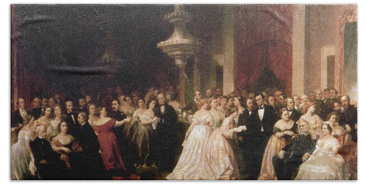 1864 Bath Towel featuring the painting White House Reception, 1864 by Attributed to Francis Carpenter