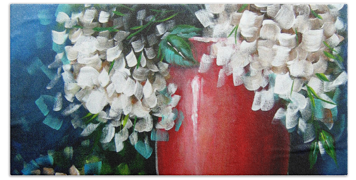 Flowers Bath Towel featuring the painting White Hydrangeas by Bella Apollonia