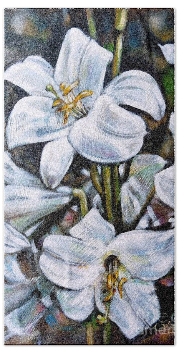Lilly Bath Towel featuring the painting White Lillies 240210 by Selena Boron