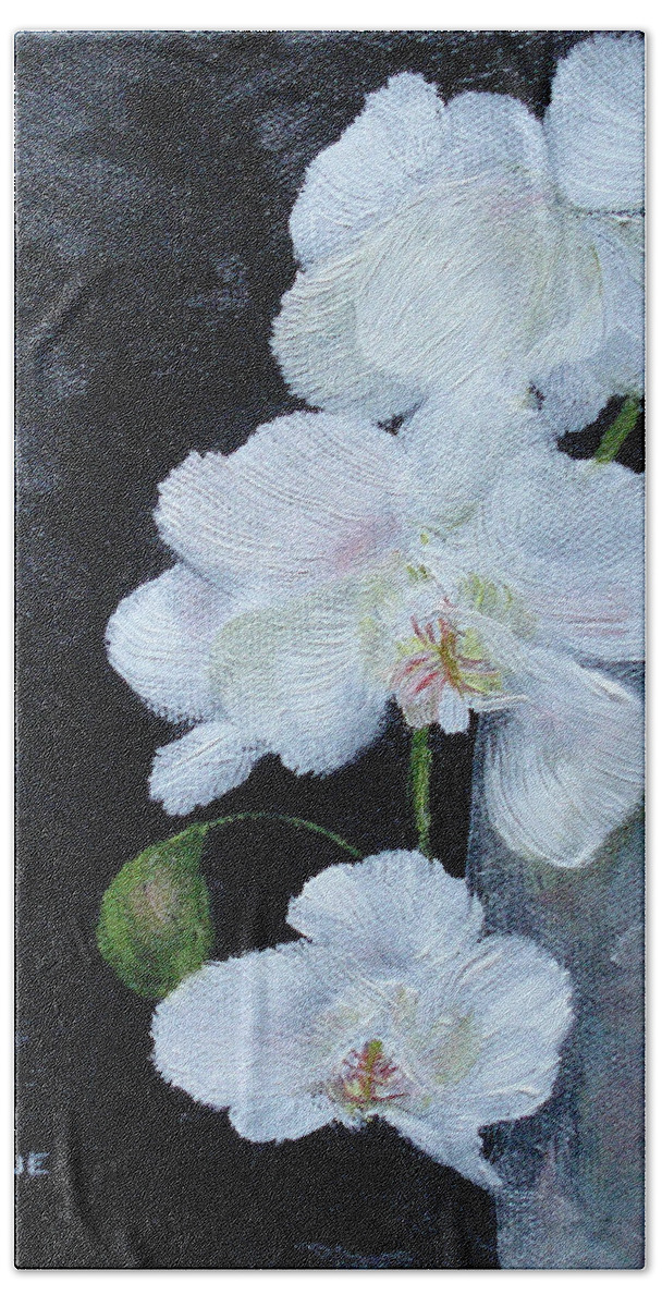 Still Life Bath Towel featuring the painting White Orchid by Judith Rhue