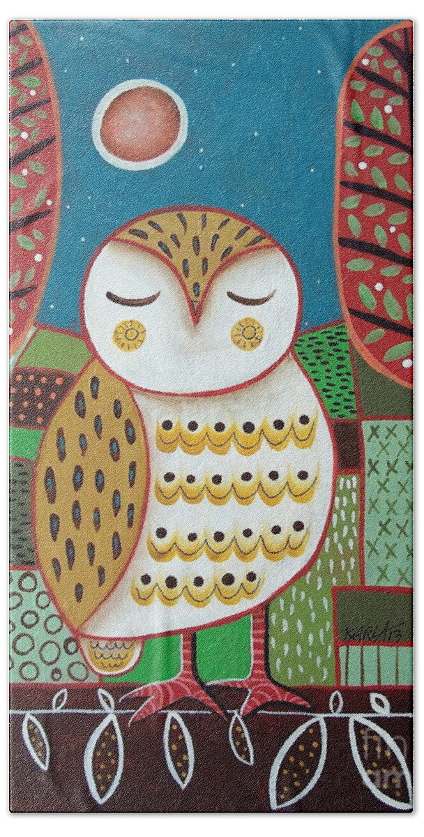 Owl Bath Towel featuring the painting White Owl by Karla Gerard